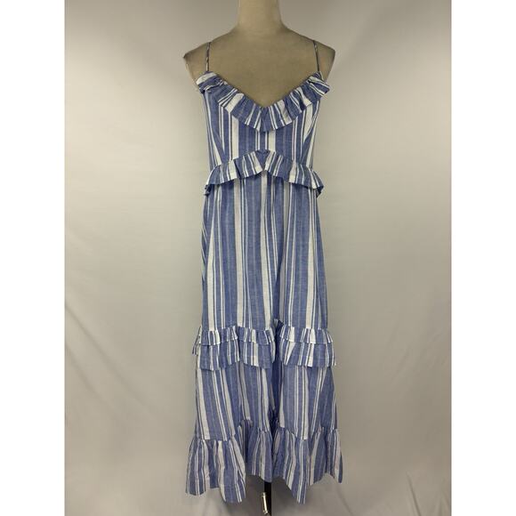 5 a 7 Cinq a Sept Addy Maxi Dress Blue White Stripe 14 Ruffled Halter Neck - Picture 12 of 12